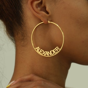 Personalized Name Hoop Earrings in Gold / Rose Gold / Silver, Customized Statement Earring, Large Big Hoops, Name Earring, Nameplate Jewelry