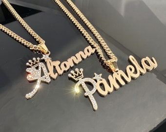 Custom Diamond Crown Name Necklace: Personalized Iced Out Bling Jewelry