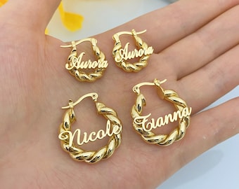 Custom Name Hoop Earrings: 14K Gold Personalized Jewelrym Kids Mini Hoops 18mm,25mm