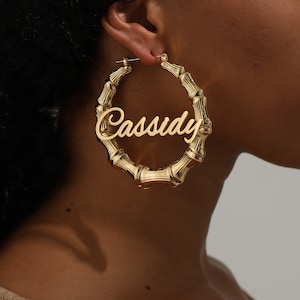 Custom Name Bamboo Earrings, Custom Bamboo Earrings,Personalized Name Earrings, Bamboo Hoops, Custom Name Hoops, Personalized Jewelry Gift