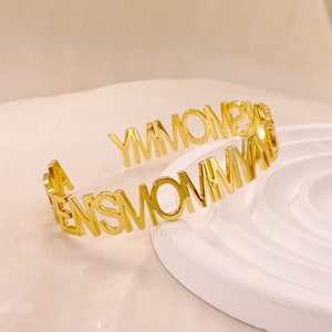Pulseira com nome personalizado, pulseira com letra 18k, pulseira com nome, pulseira larga com letra personalizada para mulheres, presentes de aniversário para a mãe, presentes de joias para ela