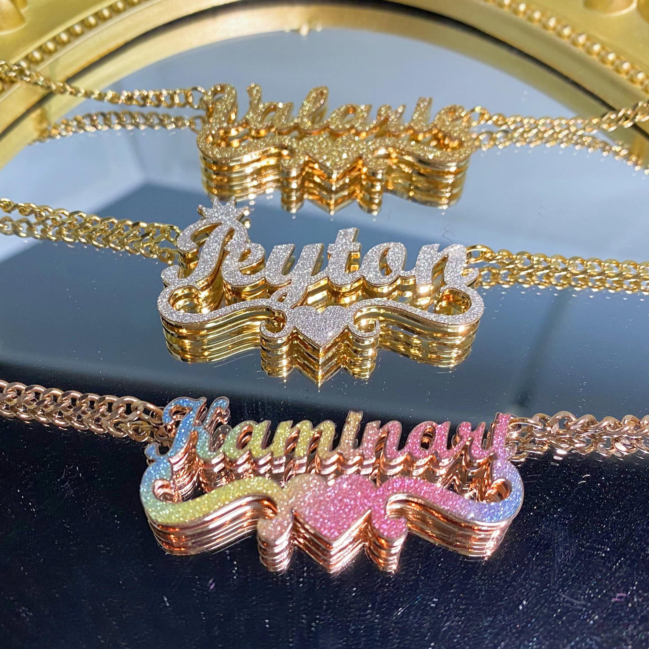 Custom Nameplate Necklace, Personalized Necklace,Name Necklace,Bling Name Necklace,Double Name Necklace,Kids Women Name Jewelry,Gift for Her