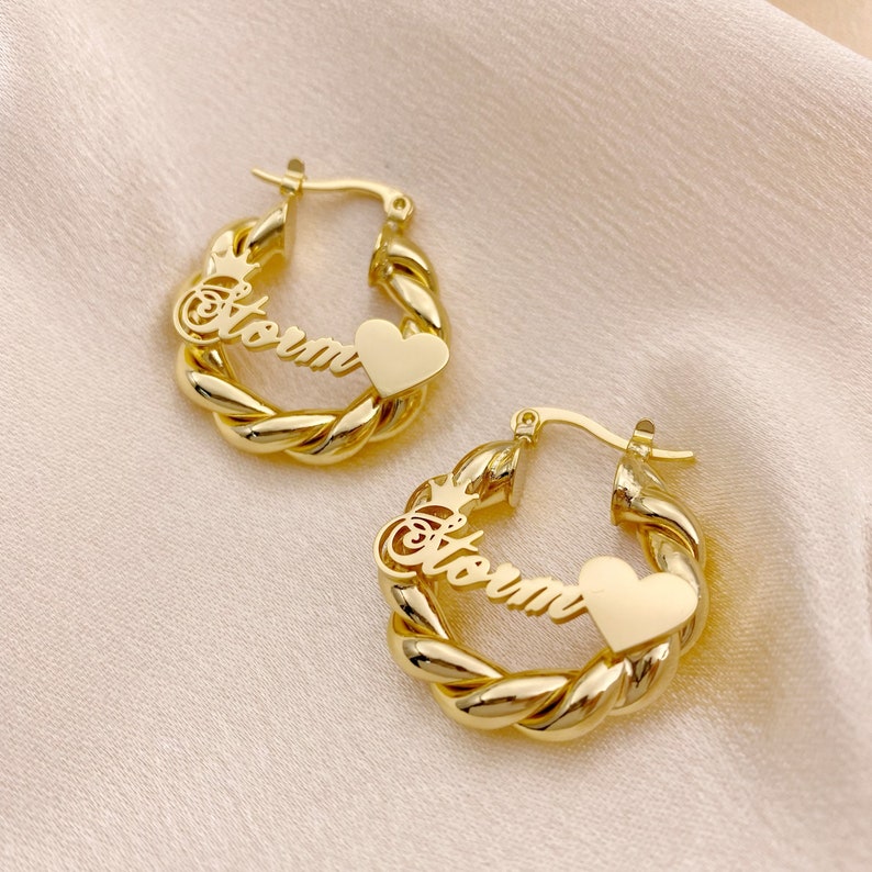 Kids Name Earrings Hoop, Custom Name Earrings, Gold Name Hoops, Mini