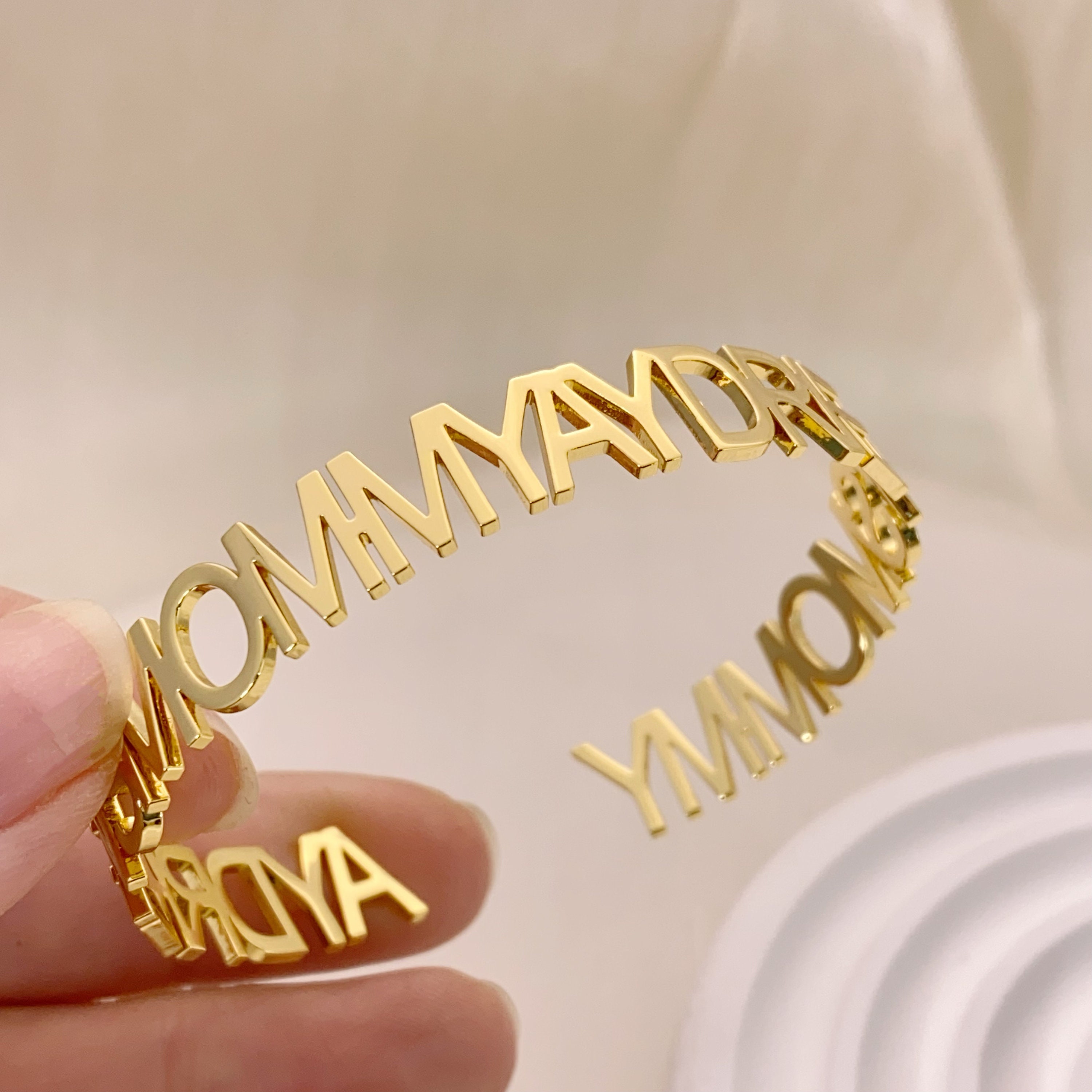 Custom Name Bangle: 18k Gold Personalized Letter Bracelet - Etsy