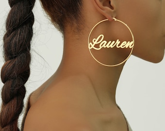 Custom Name Hoop Earrings: Personalized Minimalist Nameplate Hoops, Bridesmaid Gifts