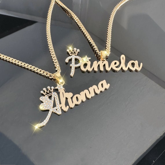 Diamond Crown Name Necklace: Personalized Iced Out Bling Jewelry