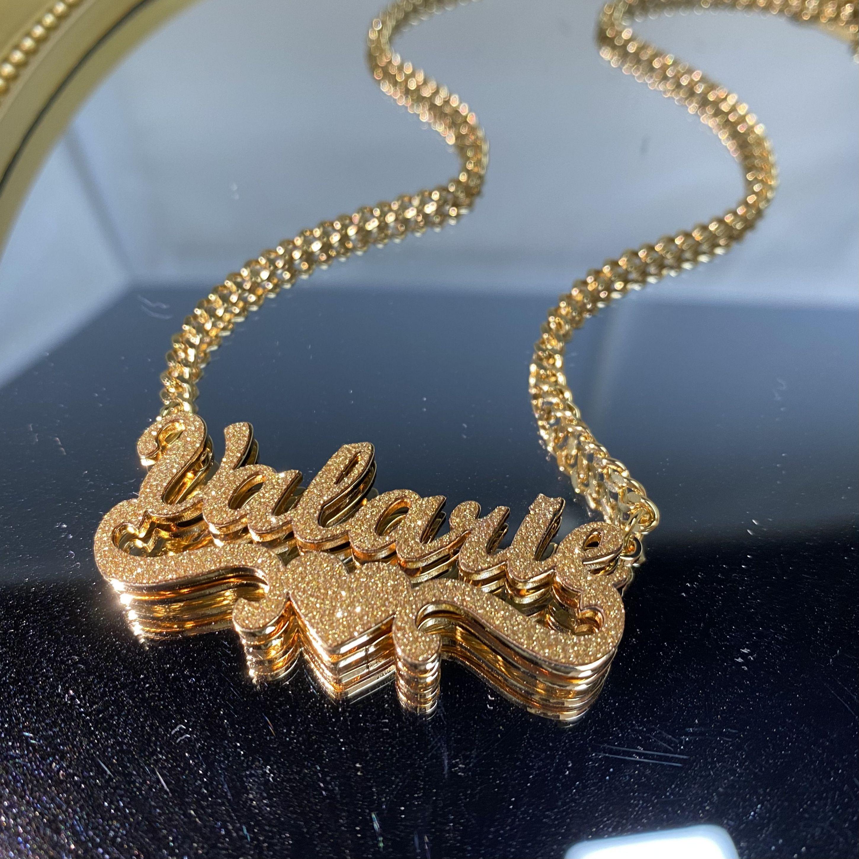Custom Nameplate Necklace, Personalized Necklace,Name Necklace,Bling Name Necklace,Double Name Necklace,Kids Women Name Jewelry,Gift for Her