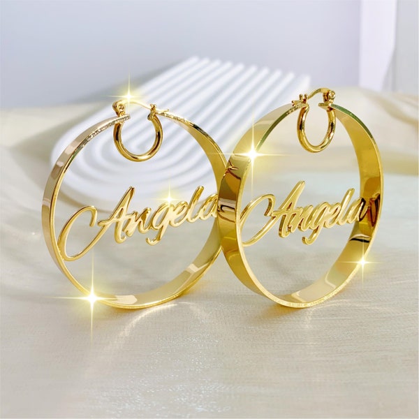 New Custom Hoop Earrings, Name Earrings Hoop, Name Chunky Hoop, Personalized Earring, Big Hoop Earrings, Women Name Earrings, Gift for Her