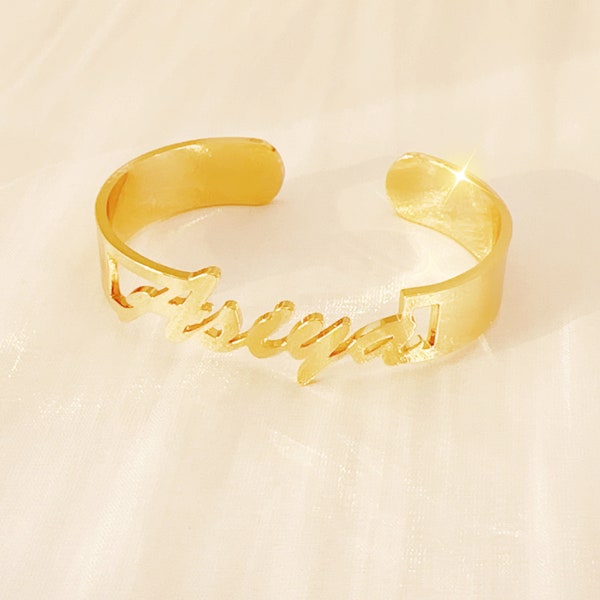 Personalized Bangle 18k Gold,  Custom Name Bangle, Letter Bangle, Wide BangleWaterproof Non-Tarnishing Women's Jewelry, Custom Gifts For Her