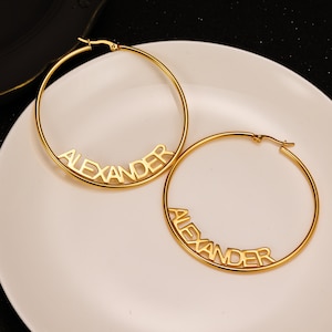 Custom Name Earrings, Minimalist Hoop Earrings,Personalized, Exaggerated Custom Name Earrings, Name Earrings, Personalized Earrings Gift