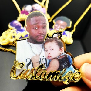 Benutzerdefinierte Foto Halskette, personalisierte Halskette Cartoon Foto Halskette, Gold Namen Halskette, Halskette für Frauen Männer Kinder, Geschenk für Mama Kinder