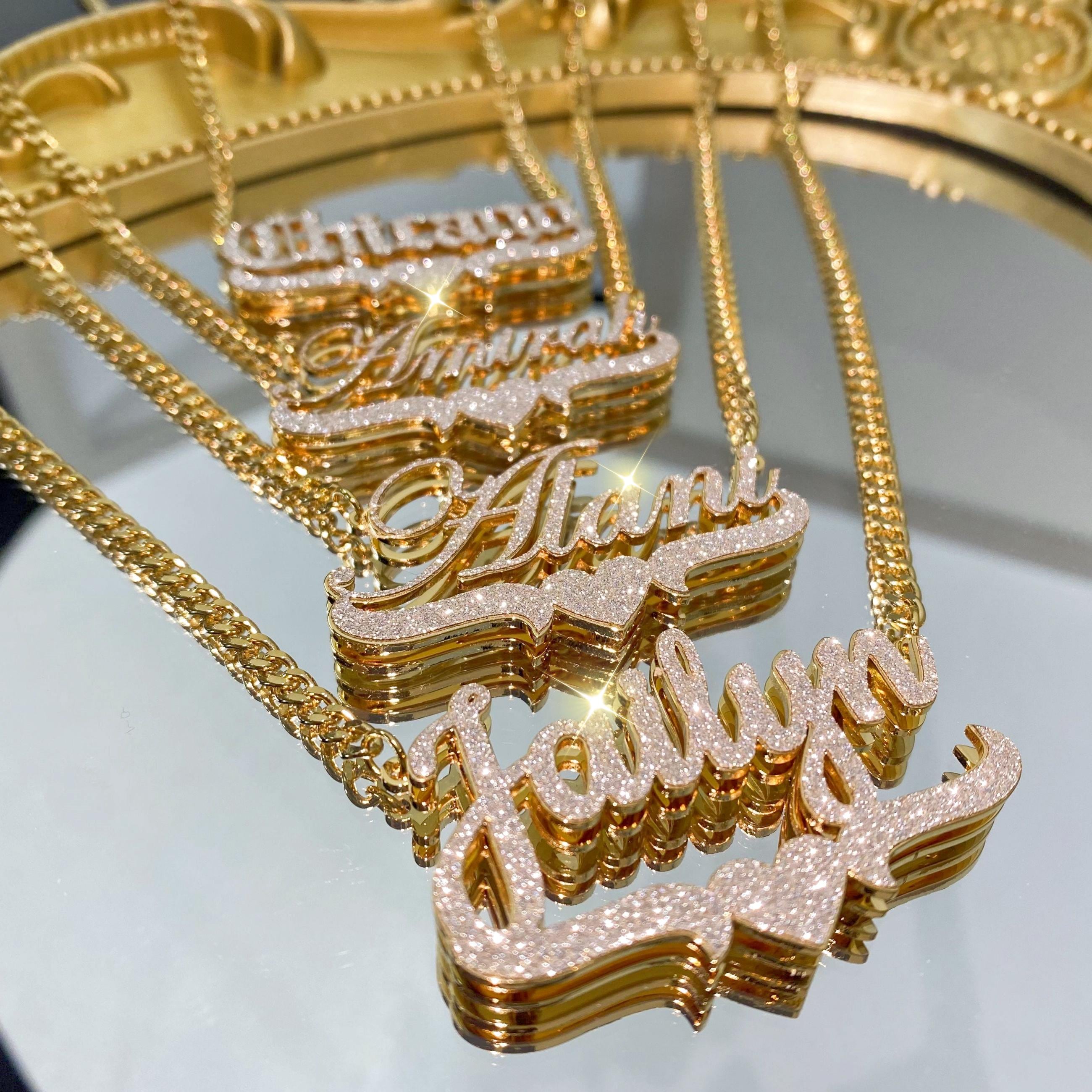 Custom 18K Gold Double Plated Name Necklace, Personalized Bling Jewelry ...