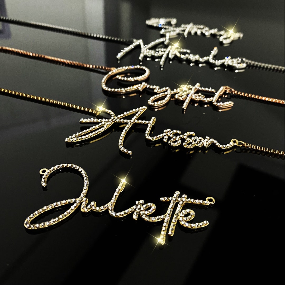 Dainty Diamond Name Necklace: Custom Bling Nameplate, Personalized ...