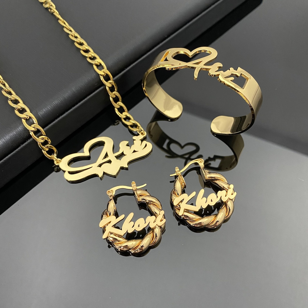 Custom Kids Jewelry Set, Custom Name Hoops, Custom Name Necklace ...