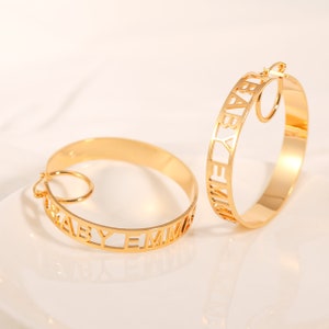 Custom Hoop Earrings, Personalized Earrings, Gold Name Earrings, Name Earrings, Women Name Earrings, Engraved Iinital Hoops, Christmas Gift