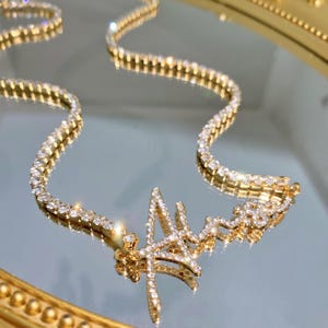 Diamond Script Name Necklace, Crystal Name Necklace, Iced Out Chain, Bling Nameplate Necklace, Gold Name Necklace,Personalized Jewelry Gift