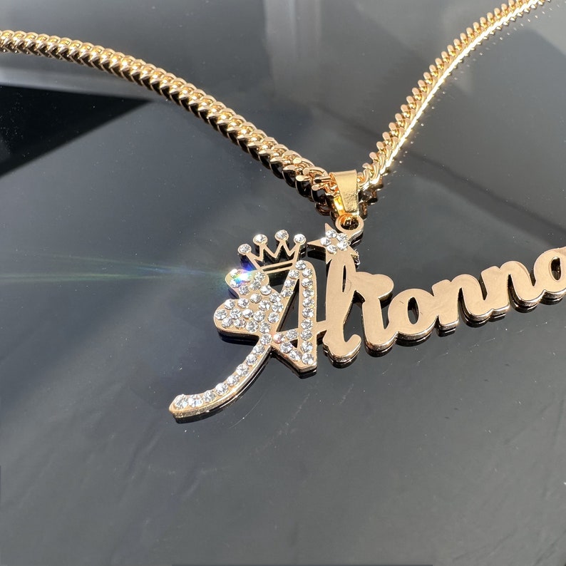 Diamond Crown Necklace, Custom Diamond Name Necklace, Bling Name Necklace, Crystal Name Necklace, Iced Out Jewelry, Birthday gifts for Her image 6