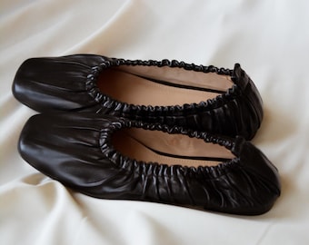 Square Toe Ballet Flats, Soft Italian Leather Shoes,Red Mary Janes,Black ballet shoe