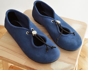 Handcrafted Suede Ballet Flats,Anatomical Round Toe Barefoot,Flexible Rubber Sole,Comfortable Brown Suede Flats,Blue Casual Shoes
