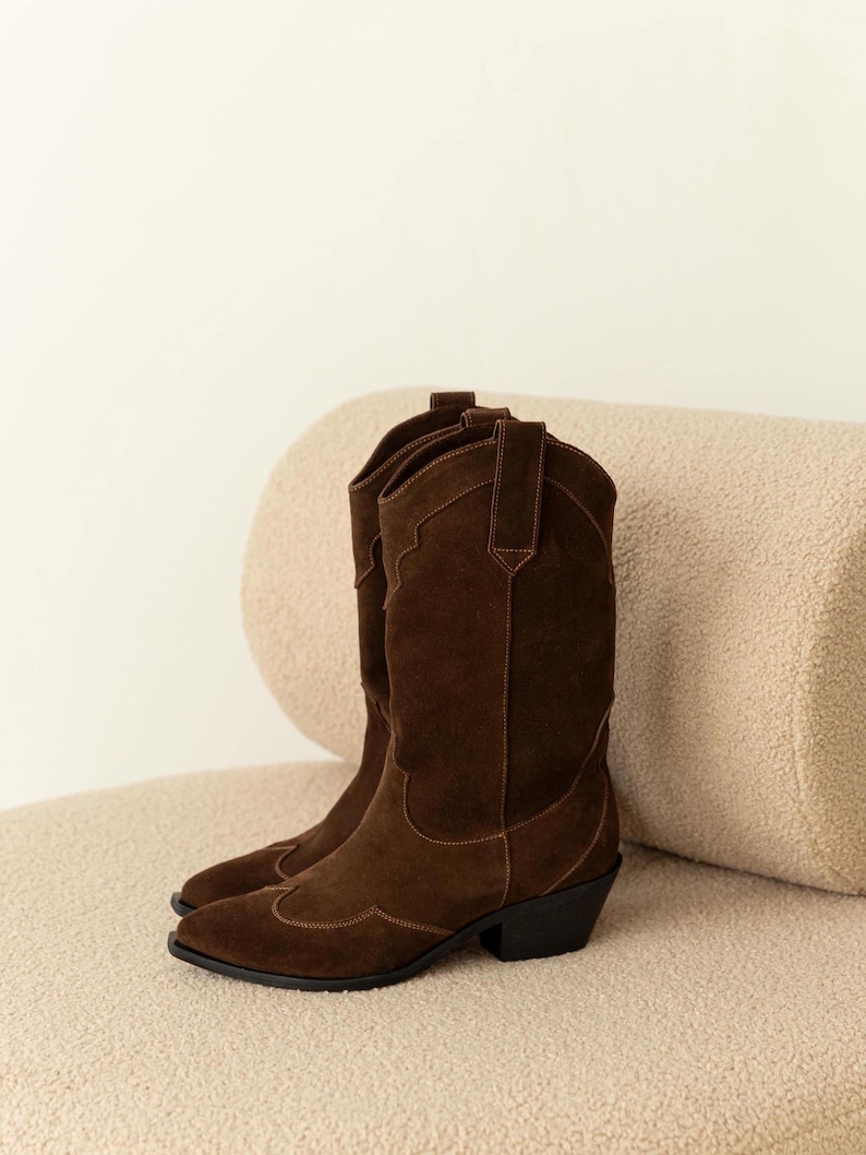 Faux Suede Women's Cowboy Boots - Pointed Toe Western Footwear for Casual and Dressy Occasions main image 1
