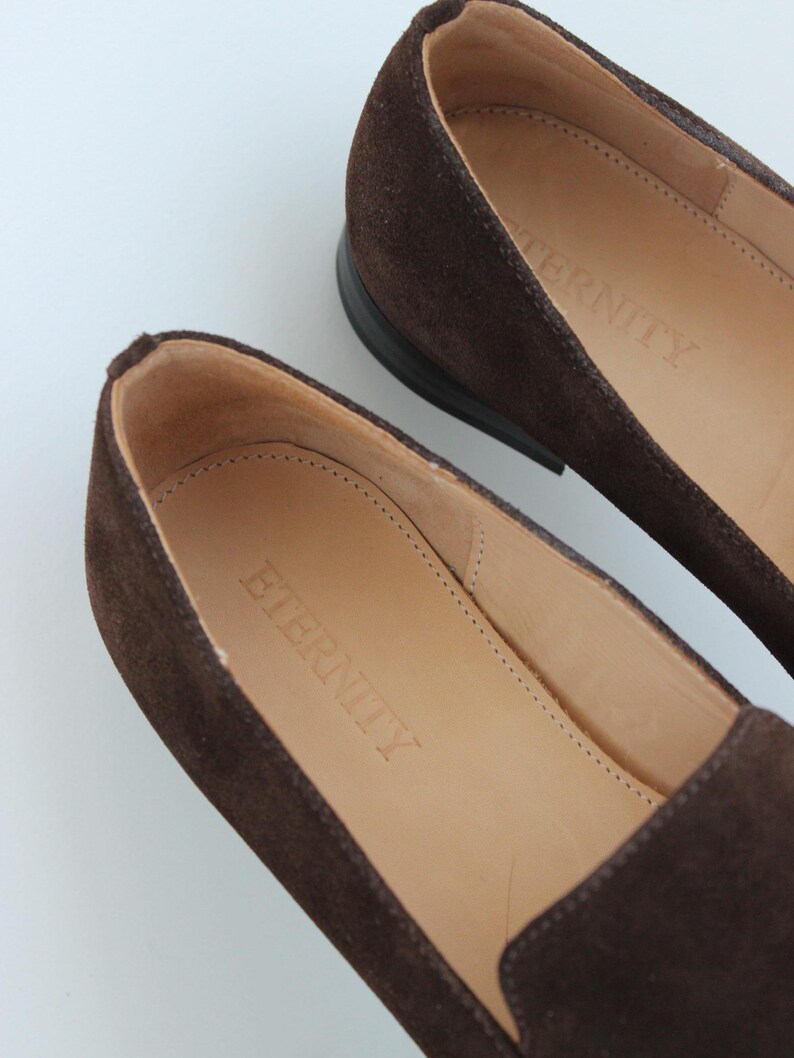 Schwarzes Leder klassische Loafers, braune Wildleder Damenschuhe, Slip Ons mit niedrigem Absatz, Penny Loafers, runde Zehenbox Mokassins, Geschenk für sie, handgemachte Schuhe Bild 9