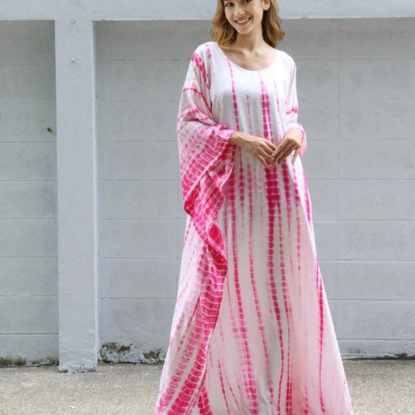 Pink summer dress kaftan resort wear, Cotton caftan beach cover up, Lounge wear kaftan plus size clothing, Tie dye handmade resort wear gift