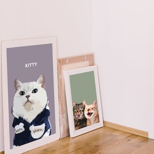 Kitty and other cat portraits reflect the unique character of your cat. Available in different sizes and background colour options.