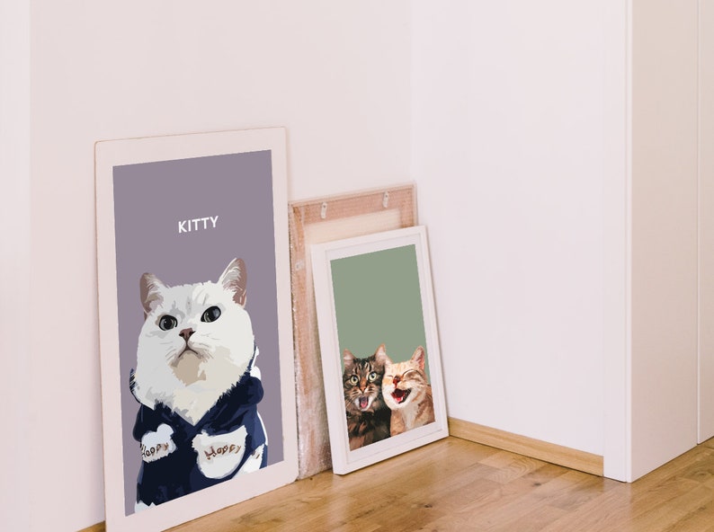 Kitty and other cat portraits reflect the unique character of your cat. Available in different sizes and background colour options.