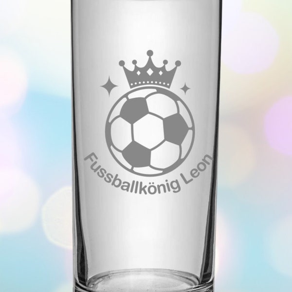 Fussball Kinder Trinkglas mit Gravur, personalisiert mit Namen, Wunschtext,  Wasserglas, graviert, Geschenk, Dinosaurier