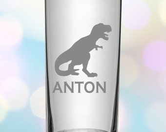 Dino Kinder Trinkglas mit Gravur, personalisiert mit Namen, Wunschtext,  Wasserglas, graviert, Geschenk, Dinosaurier