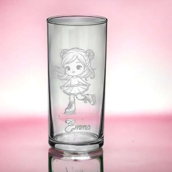 Verre à boire pour enfants avec un petit patineur artistique, verre à jus, verre à boire, cadeau pour enfants, passe au lave-vaisselle, gravure personnelle, avec nom