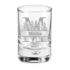 Gravierte Trinkgläser mit Monogramm und Waldmotiv, 10 versch. Glas Formen, Namensglas in seiner ansprechendsten Form, Art.-Nr. NG1