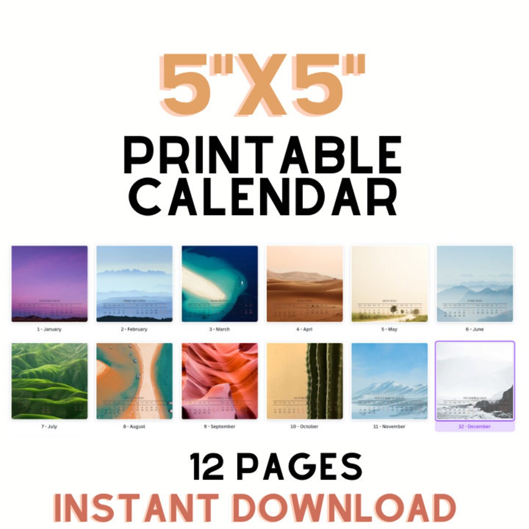 5x5 Calendar 2023 Printable 12 Sheets Ready to Print - Etsy