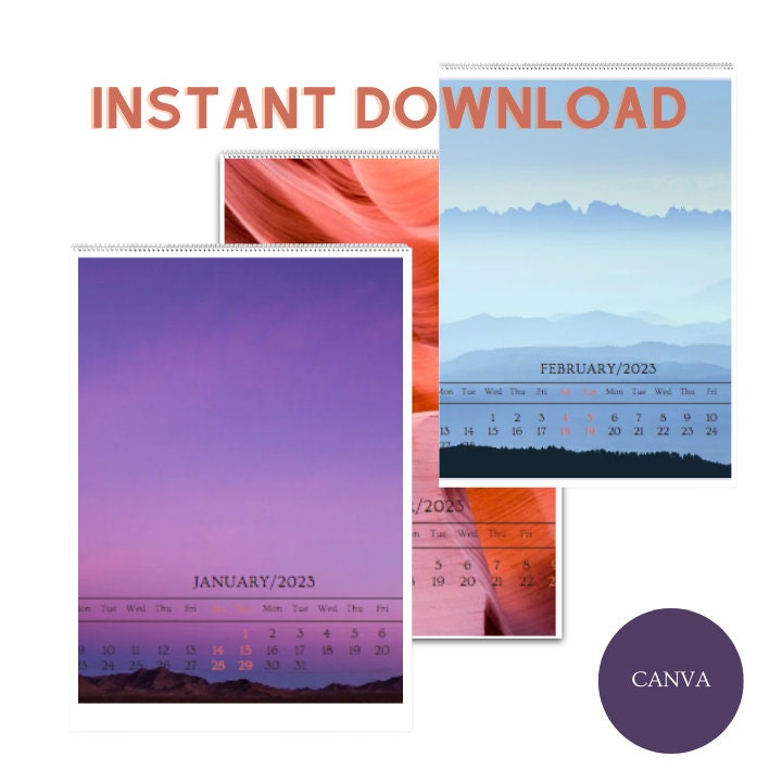 5x5 Calendar 2023 Printable 12 Sheets Ready to Print - Etsy