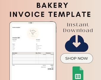 Custom Bakery Invoice Template - Simplify Your Finances with this Editable XLS Format - Instant Download now