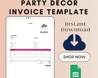 Party Decor invoice template - ballon invoice - Event planner invoice - Instant Download - Gst and excel format