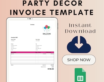 Party Decor invoice template - ballon invoice - Event planner invoice - Instant Download - Gst and excel format