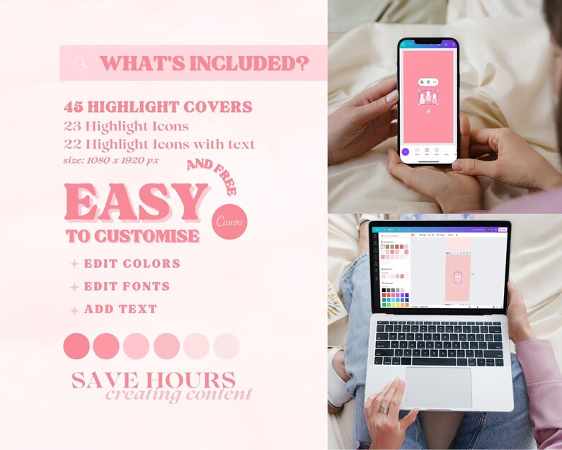 Highlights Include Beauty Instagram Highlight Icons, Pink Canva Templates (digital ...