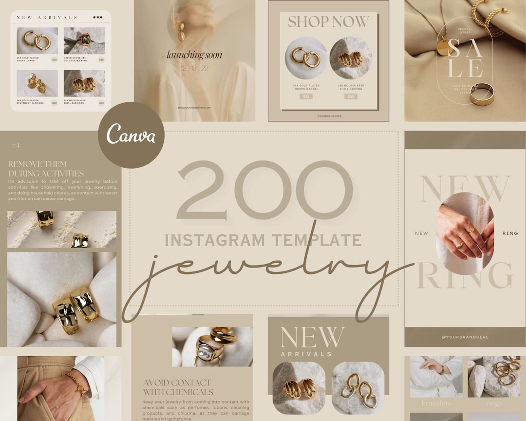 Jewelry Instagram Templates: 200 Canva Social Media Posts - Etsy