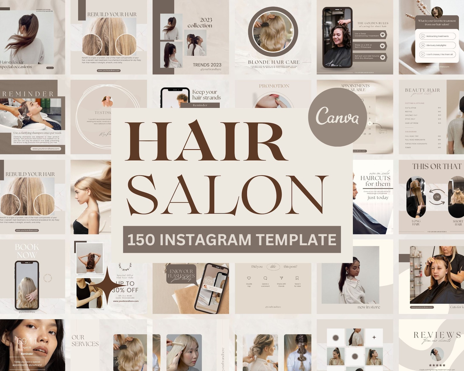 Boho Hair Stylist Instagram Templates: Hair Salon Canva Social Media ...