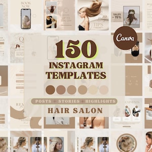 150 Hair Stylist Beige Instagram Templates | Hair Salon Canva Instagram Templates | Hairdresser | Haircare | Social Media Templates