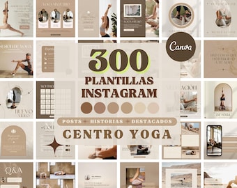 300 Beige Yoga Instagram Templates for Canva (Spanish)