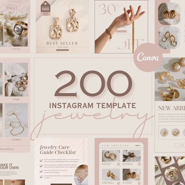 200 Jewelry Instagram Templates | Jewelry Designer Template | Instagram Canva Template for Jewelry Brands | Social Media Templates