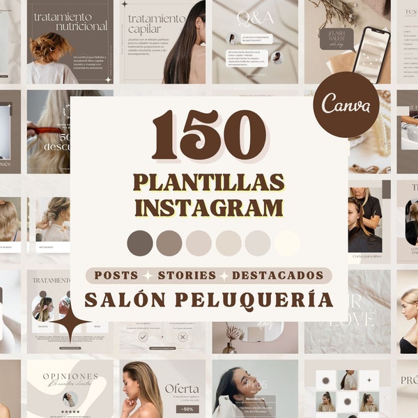 150 Plantillas Instagram Salón Peluquería Boho, Cuidado del Cabello, Tratamientos Capilares, Iconos Destacados Peluquerías, Peluqueros