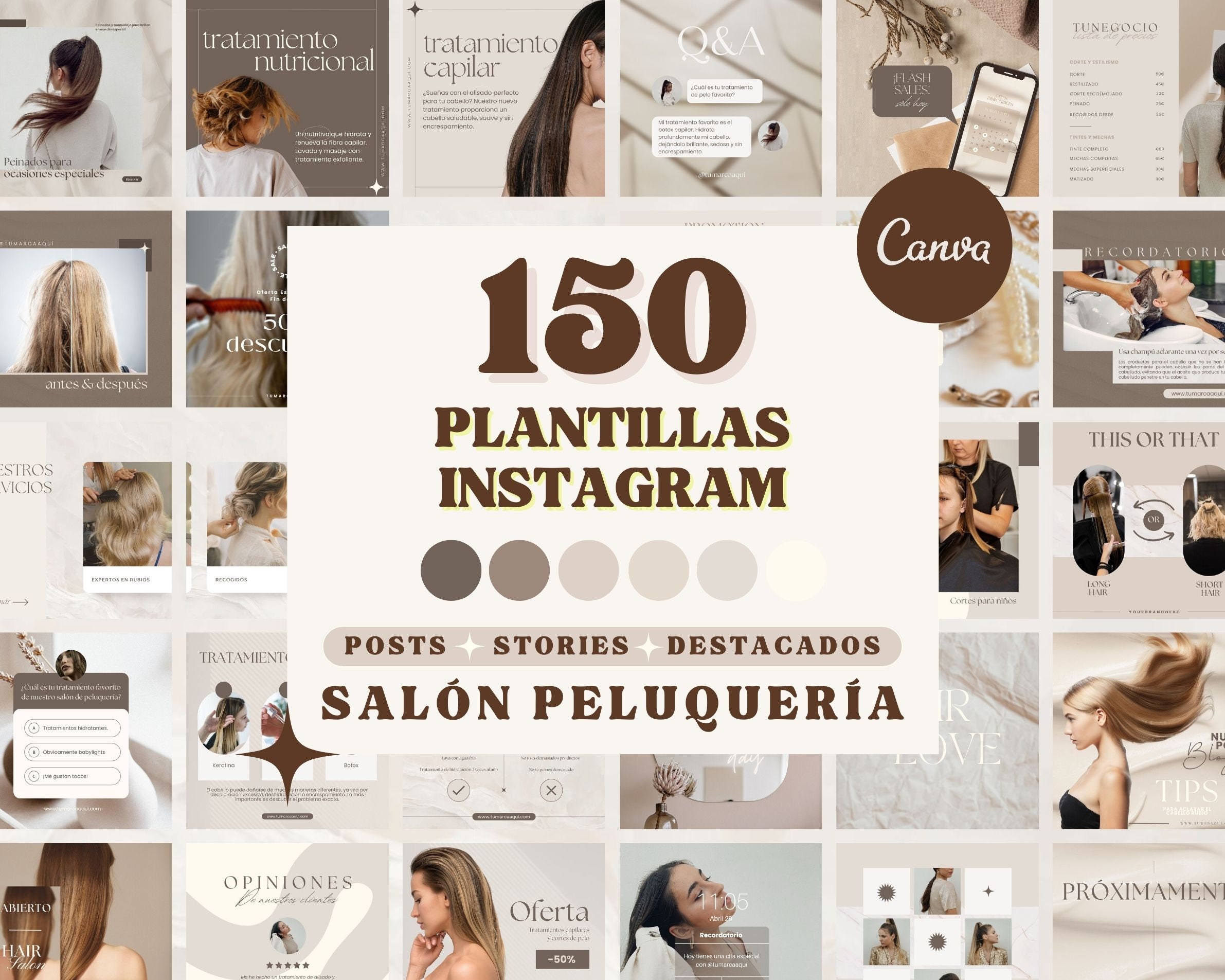 150 Plantillas Instagram Salón Peluquería Boho, Cuidado del Cabello, Tratamientos Capilares, Iconos Destacados Peluquerías, Peluqueros
