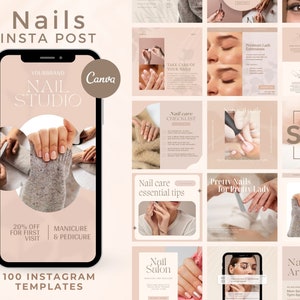 100 Nail Salon Instagram Templates | Nail Art Instagram Canva | Nail Care Stories | Manicure Instagram Posts | Social Media Beauty Templates