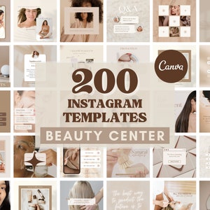 200 Esthetician Instagram Templates | Beige Aesthetic Canva Posts Stories Highlights | Spa Beauty Skincare Editable Social Media Kit