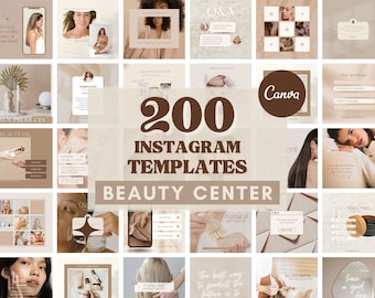 200 Esthetician Instagram Templates | Beige Aesthetic Canva Posts Stories Highlights | Spa Beauty Skincare Editable Social Media Kit