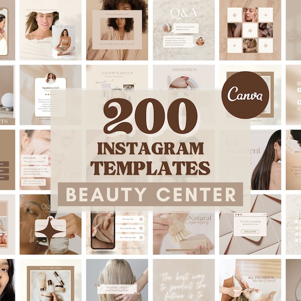 200 Esthetician Beige Instagram Templates | Beauty Center Canva Templates | Skincare | Beauty salon | Aesthetics | Social Media Templates