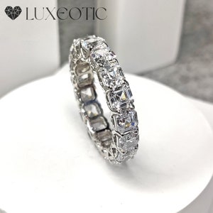 4mm Asscher Moissanite Full Eternity Band: White Gold Engagement Ring